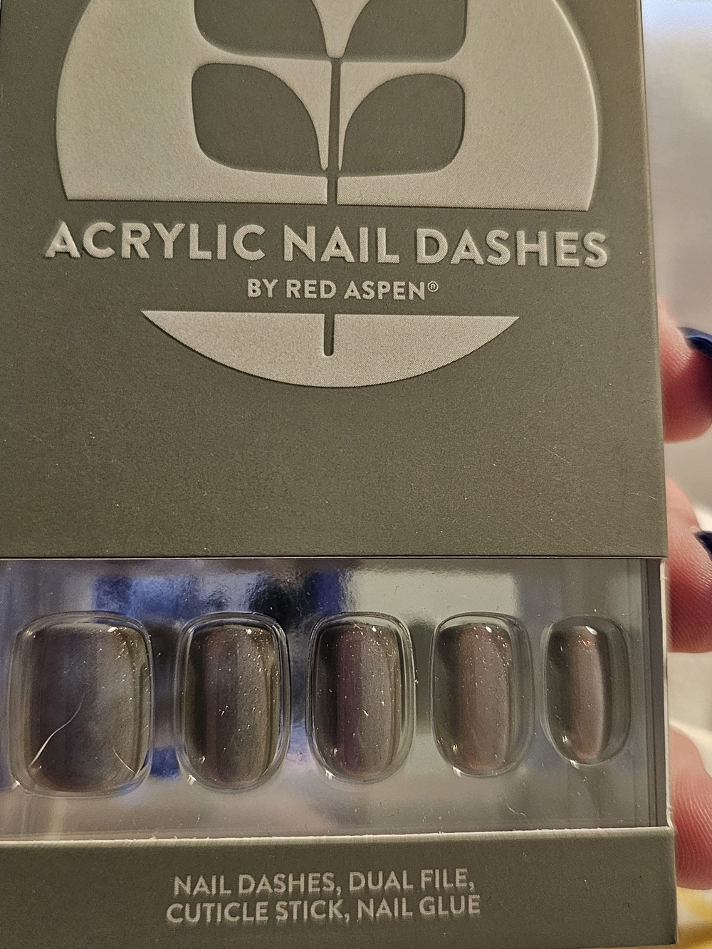 Red Aspen Acrylic Nail Dashes - Shimmering Gray Press-On Nails